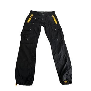 Vintage LRG Nylon Black Yellow Zippers Cargo Pants Size 32